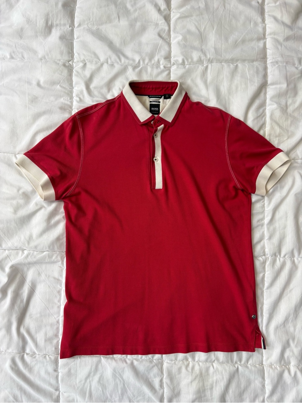 Boss Red Polo with White Contrast Collar and Cuffs